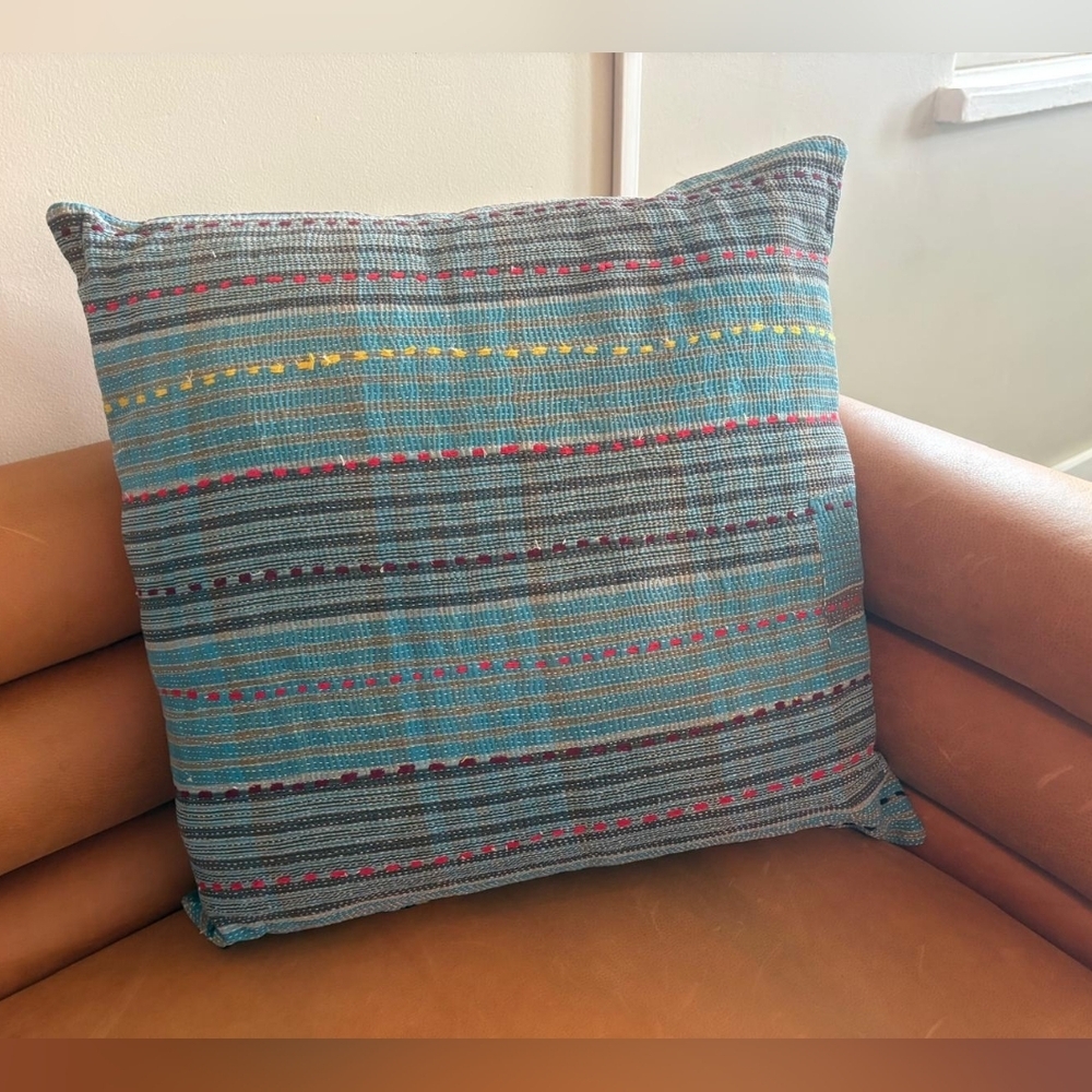 NWT Vintage One Of A Kind Sari Kantha Pillow-22in Multi Stripe